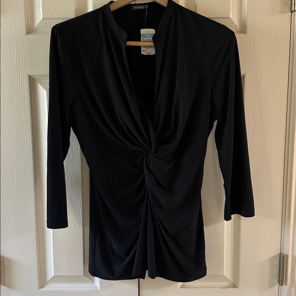 J.Mclaughlin Irina V Neck Band Collar Twist Top Black XL
